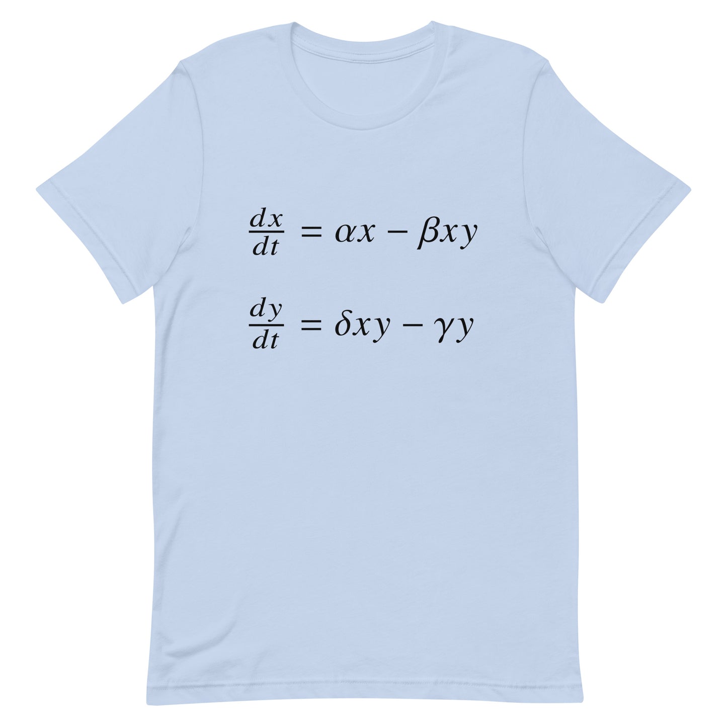 Mockup of Baby Blue T-Shirt with Lotka-Volterra Equations