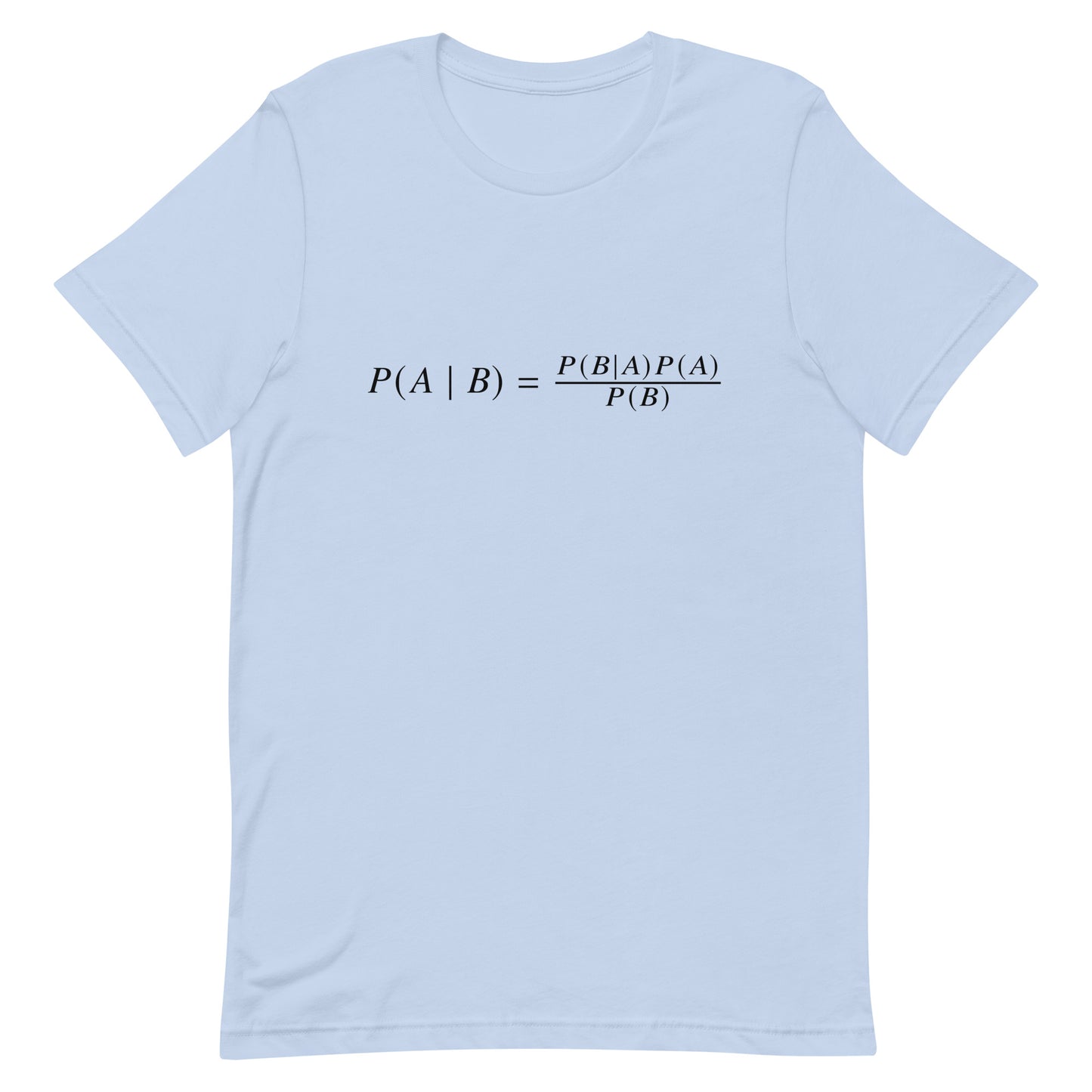 Mockup of Baby Blue T-Shirt with Bayes' Theorem