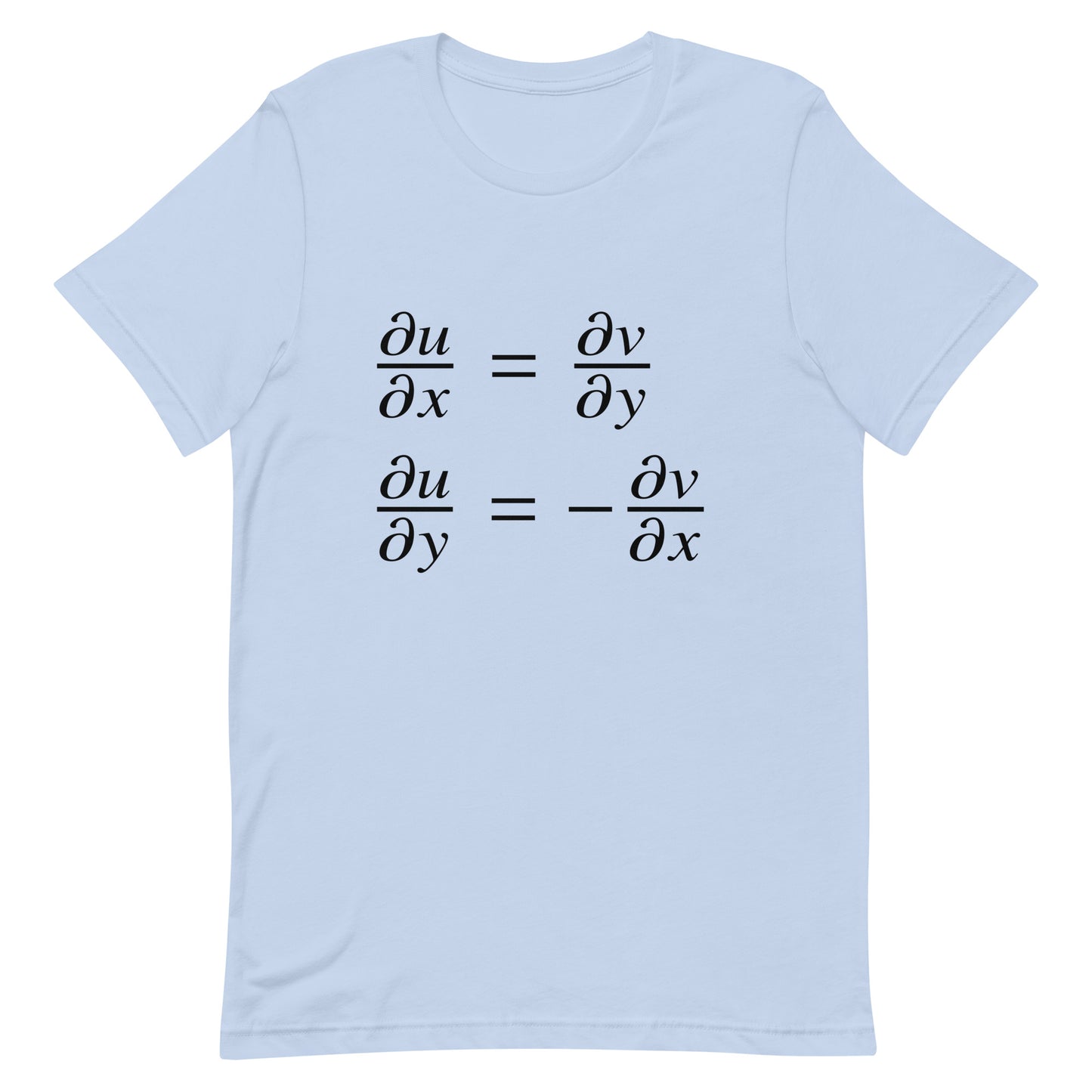 Mockup of Baby Blue T-Shirt with Cauchy-Riemann Equations