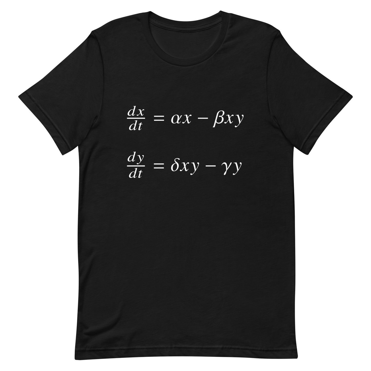 Mockup of Black T-Shirt with Lotka-Volterra Equations