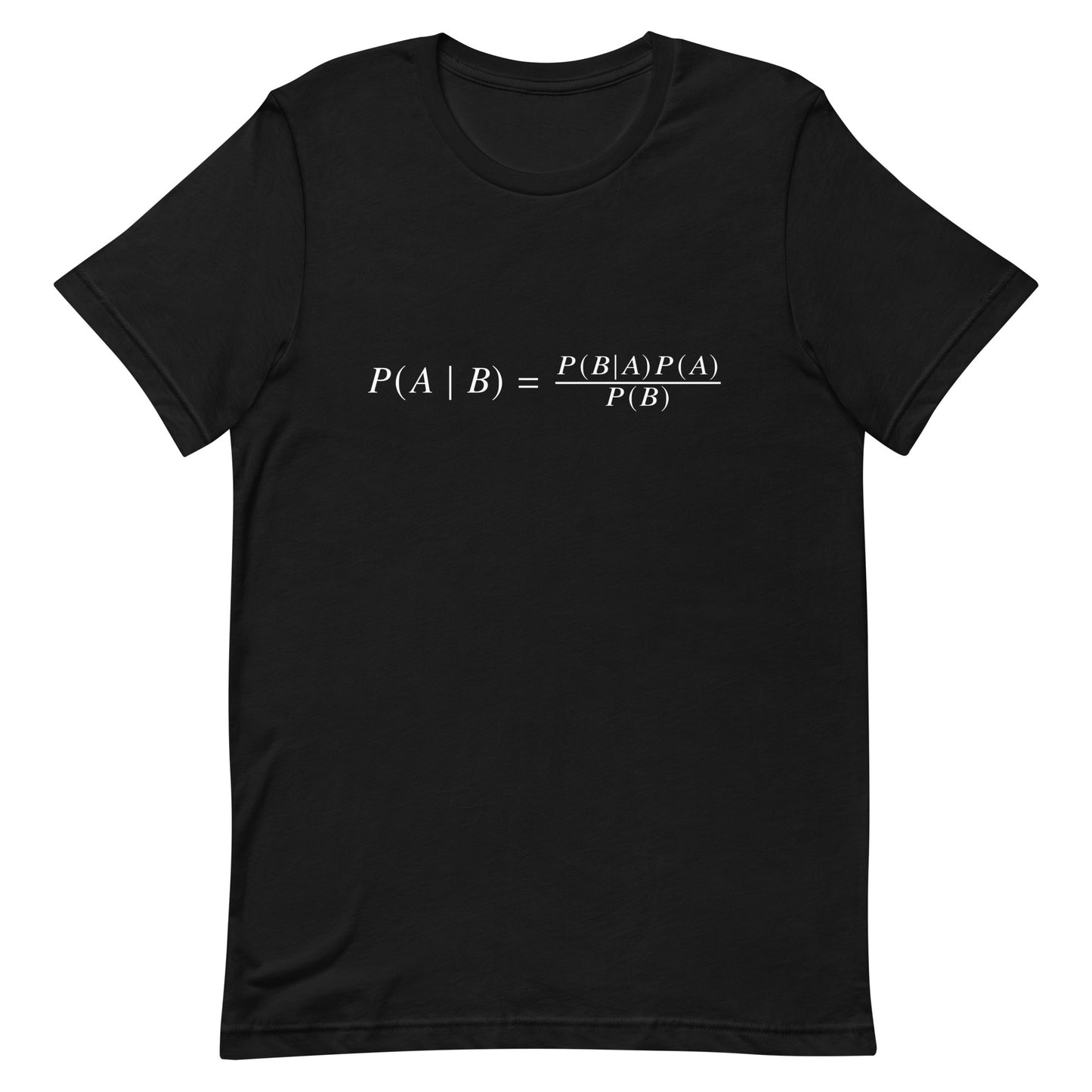 Mockup of Black T-Shirt with Bayes' Theorem
