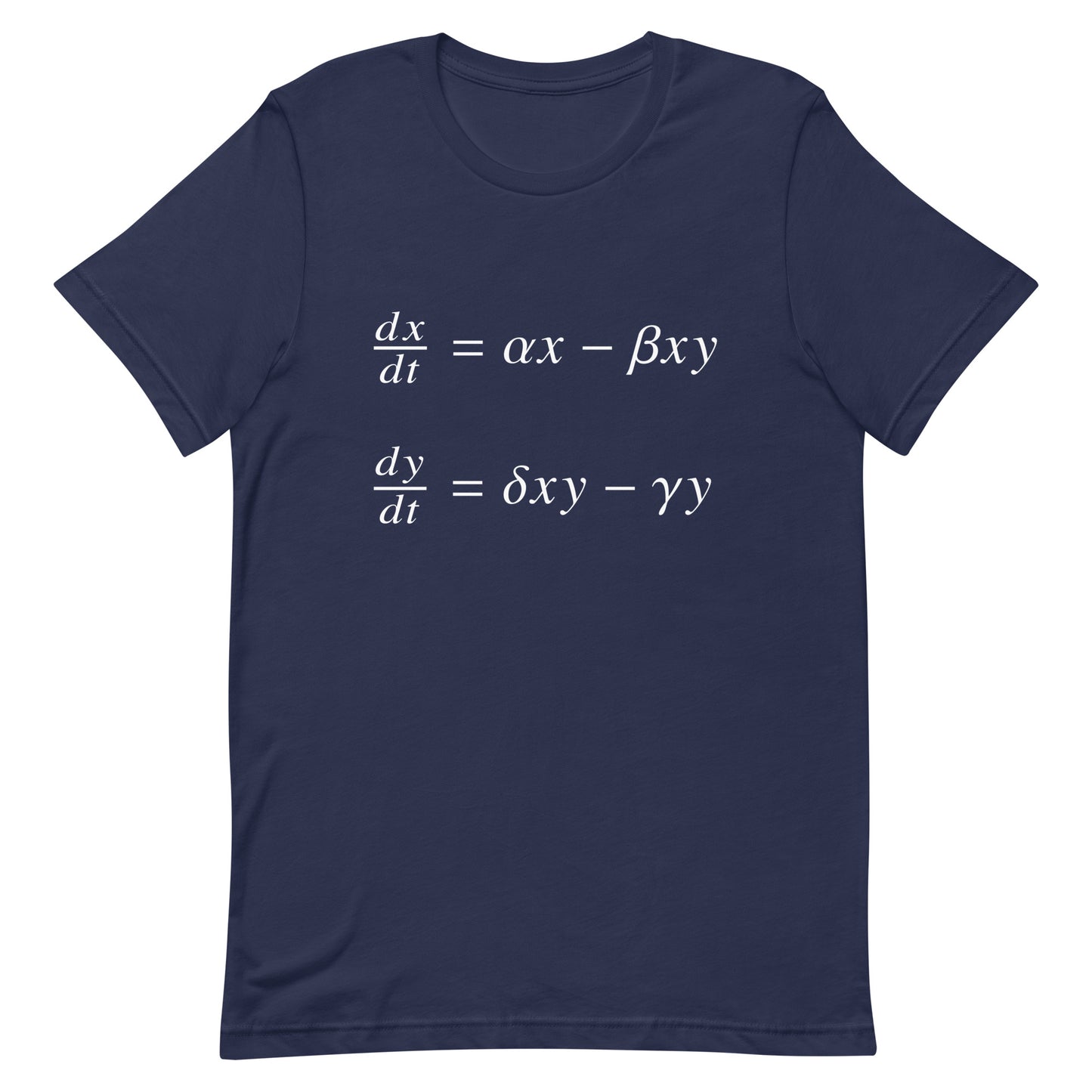 Mockup of Navy T-Shirt with Lotka-Volterra Equations
