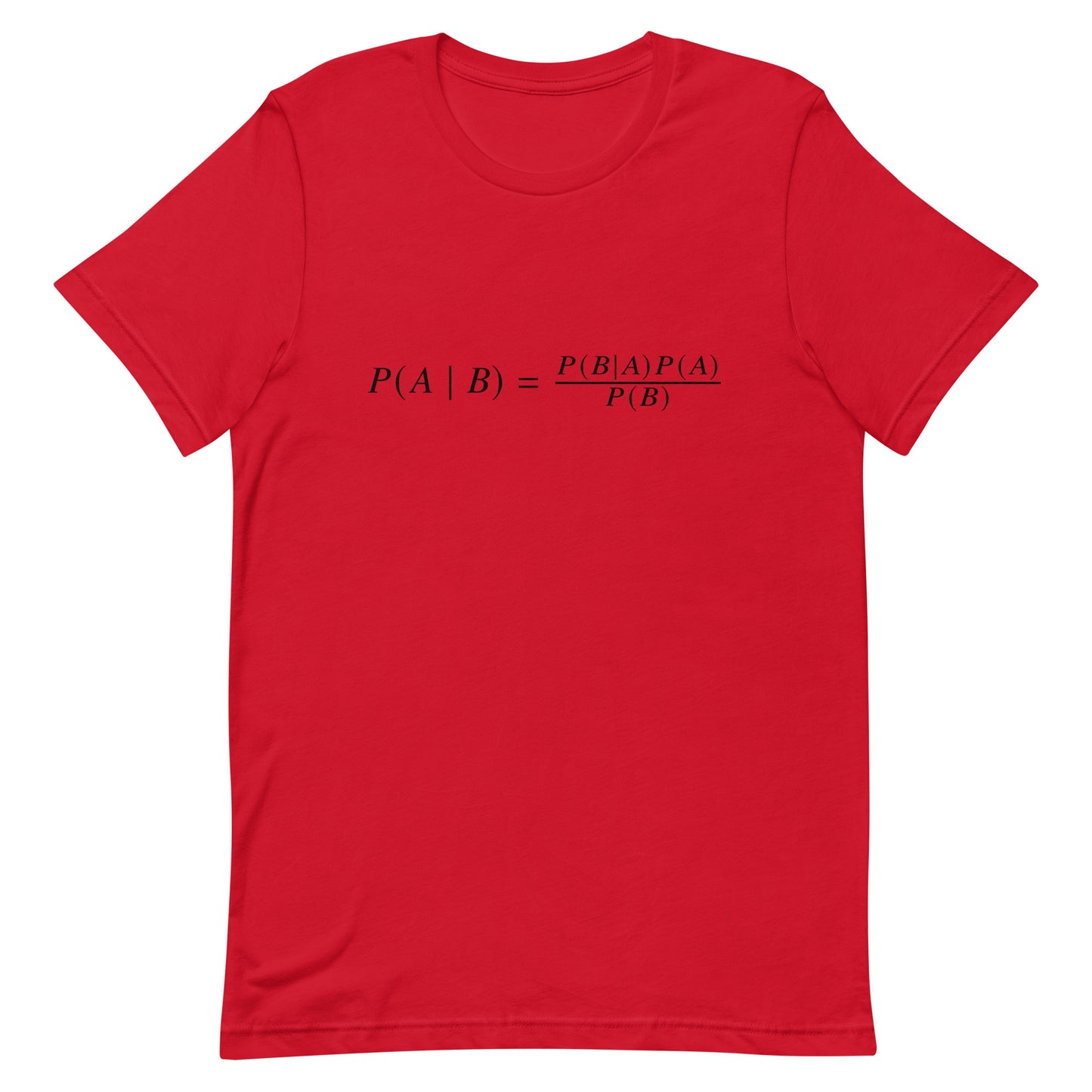 Mockup of Red T-Shirt with Bayes' Theorem