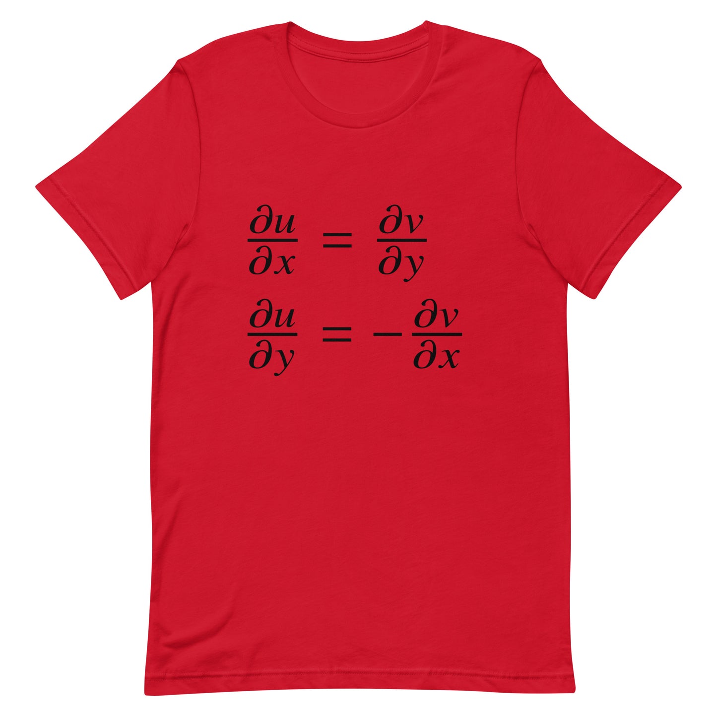 Mockup of Red T-Shirt with Cauchy-Riemann Equations
