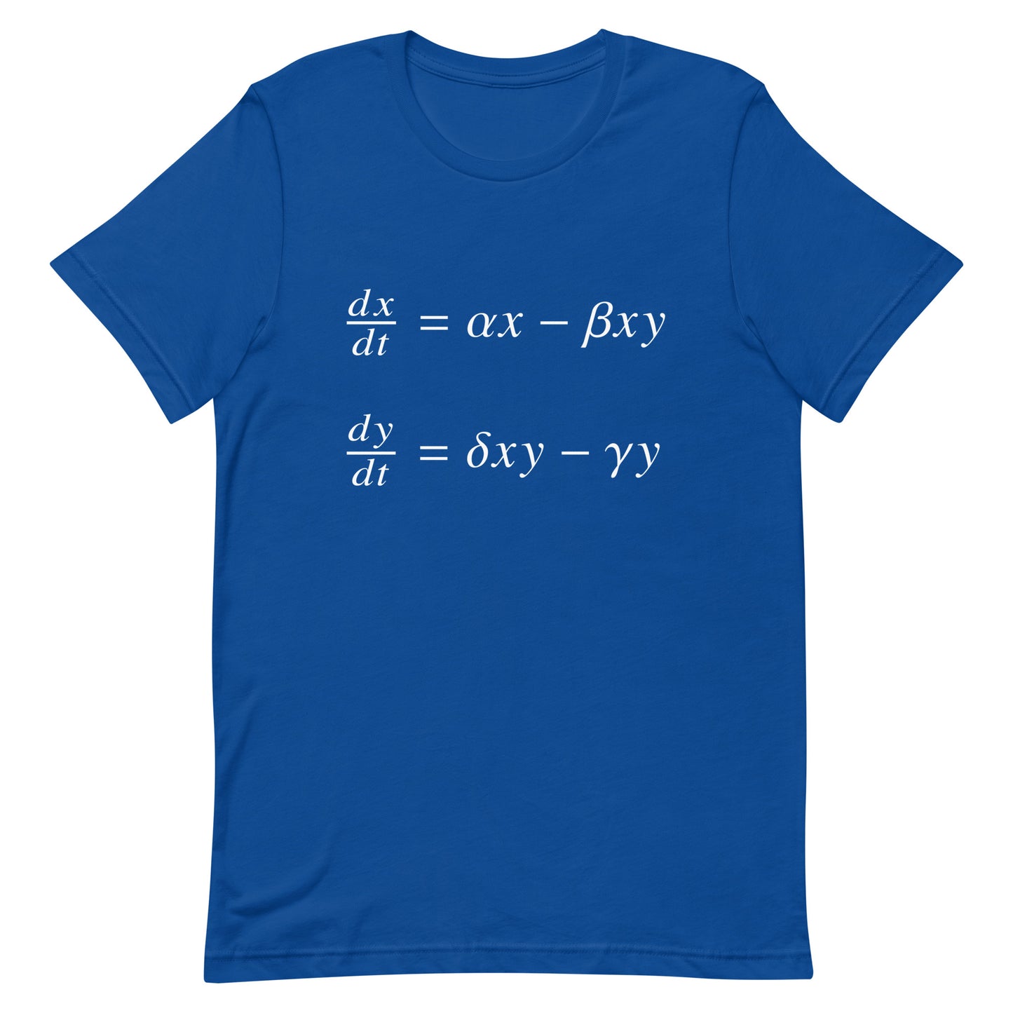 Mockup of True Royal T-Shirt with Lotka-Volterra Equations
