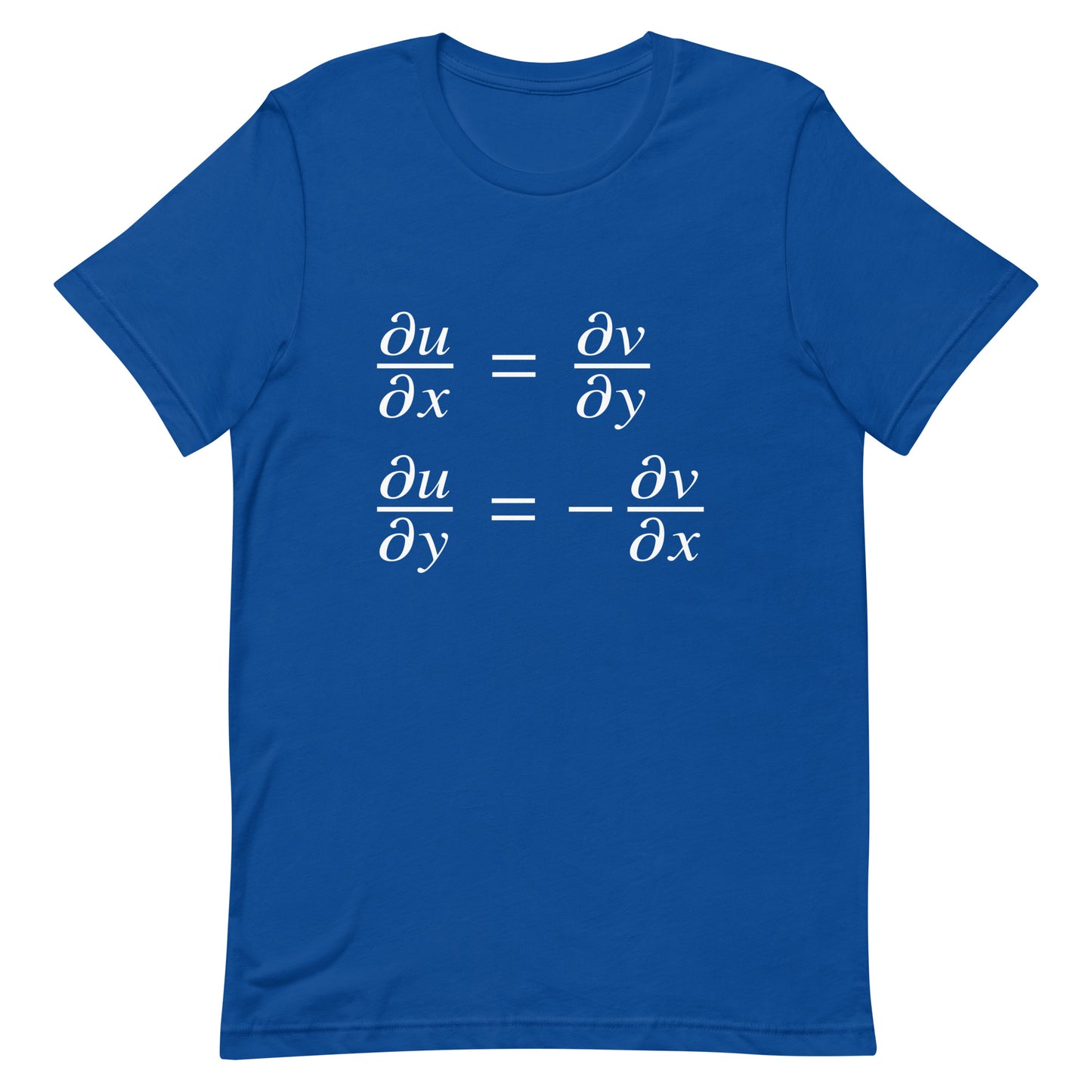 Mockup of True Royal T-Shirt with Cauchy-Riemann Equations